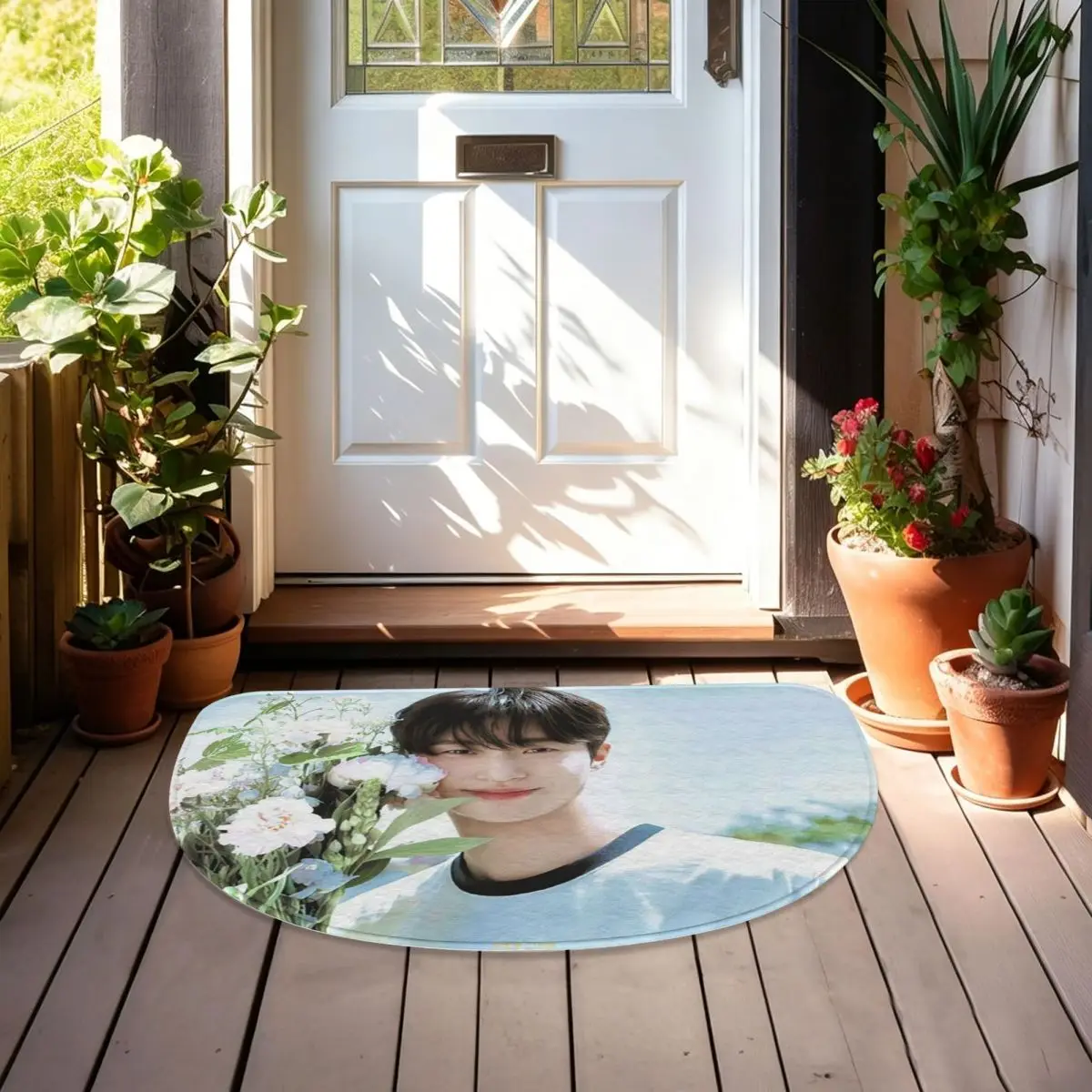 Lovely Runner K-Drama Byeon Woo Seok Flannel Half Round Doormat Non Slip Bathroom Mat Absorbent Floor Carpet for Laundry Room