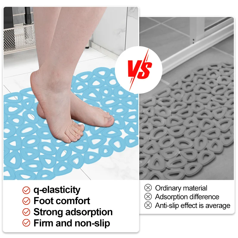 Bathroom Non-Slip Waterproof Mat With Suction Cup,Quick Drain Bath Rug Bathroom Massage Ring Shower Mat Ellipses Hole Carpet