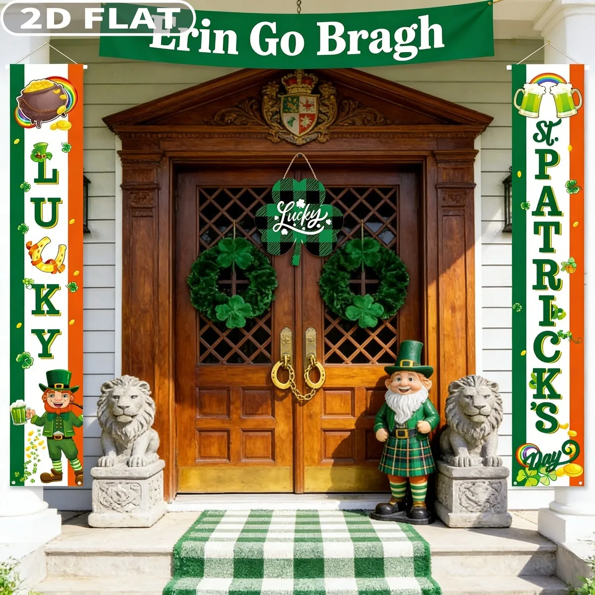2D FLAT 1pair St Patricks Day Banner,11.81x70.87inch Polyester St.Patrick’s Day Porch Sign Front Door Hanging Banner Outdoor
