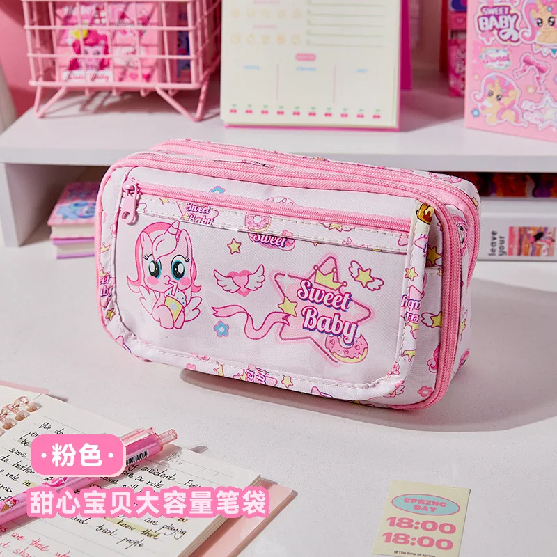 My Little Pony Large Capacity Pencil Bags Cartoon Girls Transparent Laminated Pain Bag Pink Cute Elementary School Pencil Case