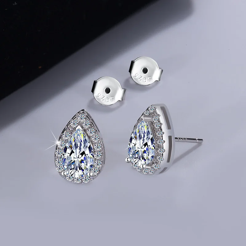 

Высококачественные серебряные серьги-гвоздики в форме капли, серьги с муассанитом в форме груши, простые, универсальные и высококачественные серьги