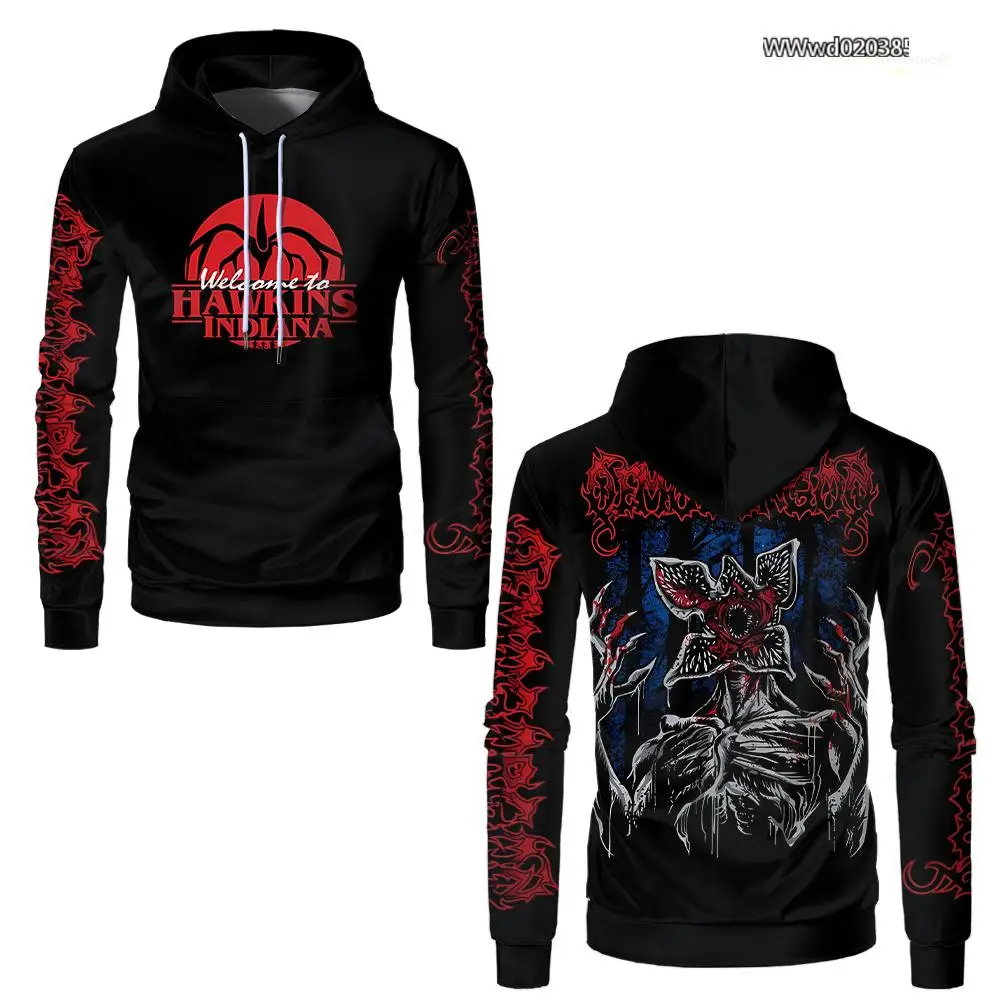 HAWKINS Eddie Munson Printed Hoodie Vintage Trendy Unisex Street Y2k Skateboard Top Demogorgon Flower Monster Graphic Sweatshirt