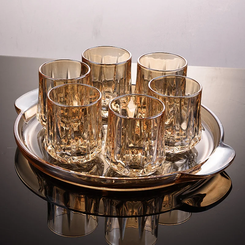 

Creative household cup set feeling light luxury glass living room hospitality drinking tea cup juice cup with tray