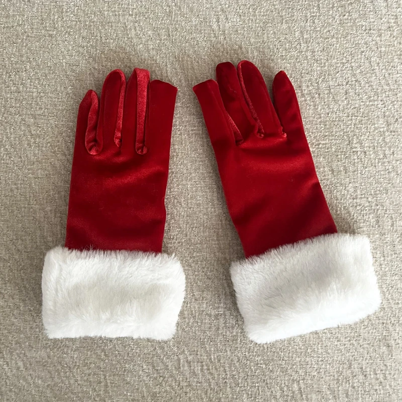 Christmas party Costume Performance Gloves Women Winter Thicken Warm Plush short Gloves Dinner Etiquette Mittens