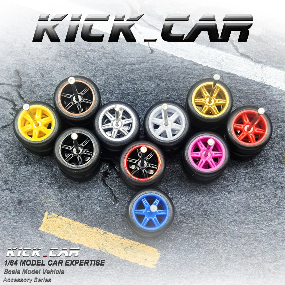 عجلات 1/64 مع إطارات مطاطية ثابتة ذات ستة تكلم لنموذج لعبة سيارات Diecast أجزاء مجددة للعجلات الساخنة (5 مجموعات لـ 5 سيارات) #5