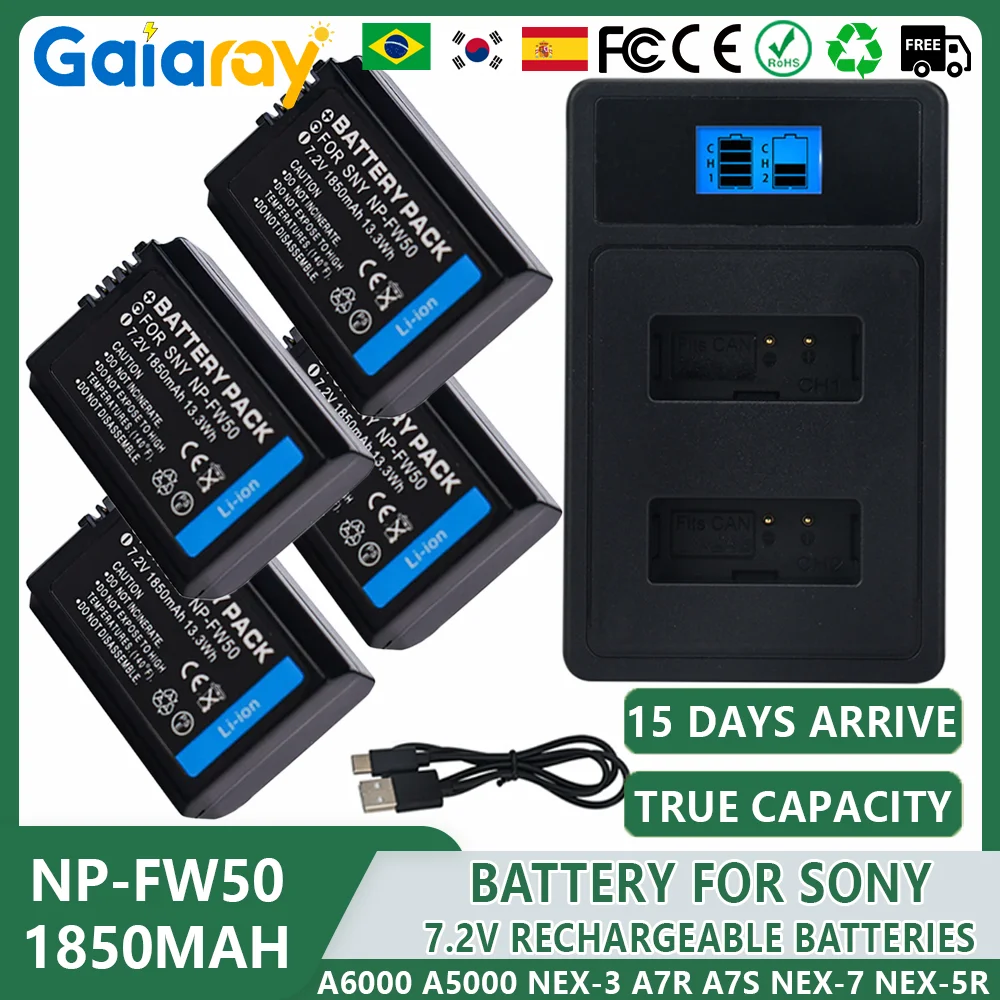 1-4 шт. NP-FW50 NP FW50 Аккумулятор NPFW50 с двойным зарядным устройством USB для Sony A6000 A6400 A6300 A6500 A7 A7II A7RII A7SII A7S A7S2 A7R