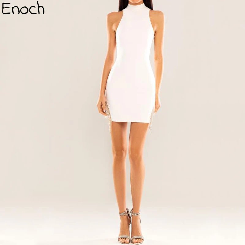 

ENOCH Simple White Above Knee Prom Dresses Sexy Sleeveless With Beading Evening Gowns for Party 2022 High Neck Custom Made