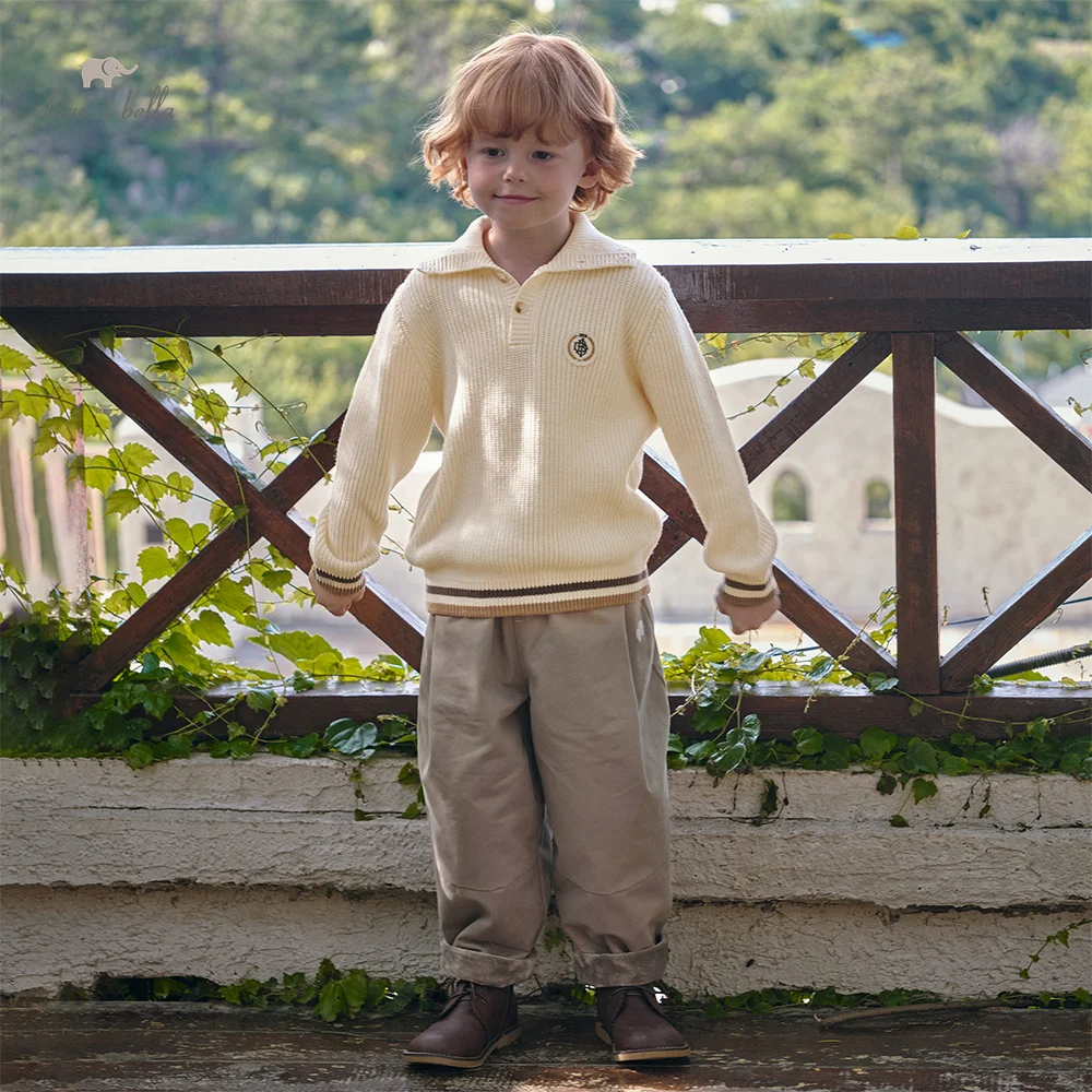 Dave Bella Boys Cotton Pants Autumn Winter Children Casual Plush Trousers Elastic Waist Overalls Outerwear Kid Clothes DK4253796