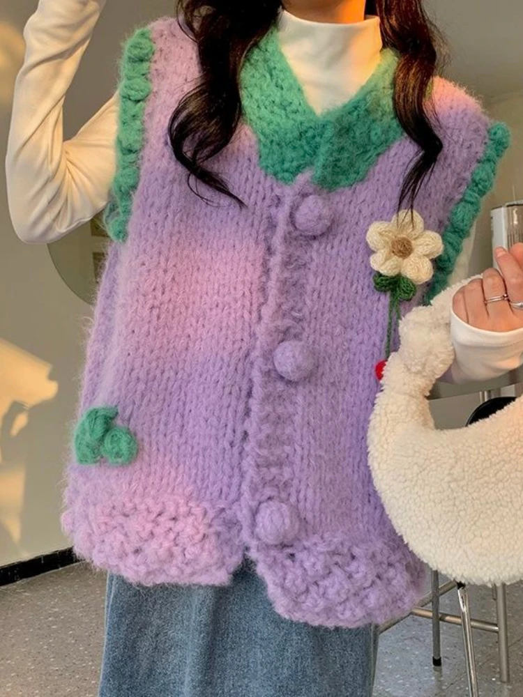 Autumn 2022 Sweet Knitted Sweaters Cardigan Women Japanese Flowers Kawai Lolita Sweater Vest Korean Fashion Sleeveless Waistcoat