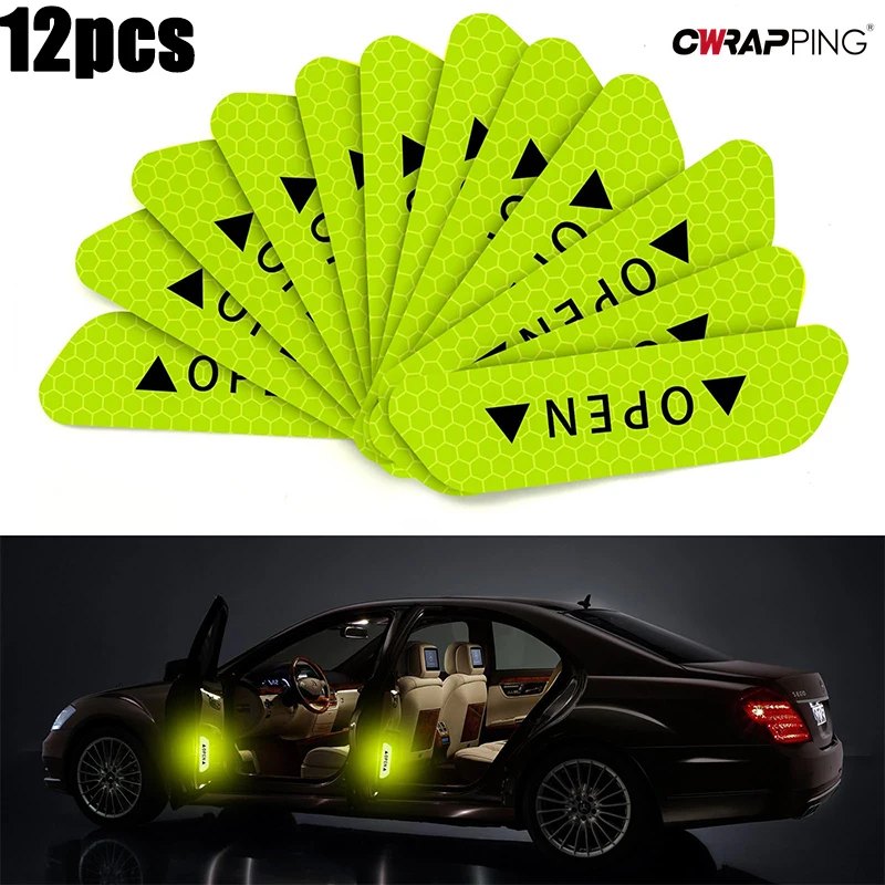 12Pcs Open Reflective Car Door Sticker Safety Opening Warning Reflector Tape Decal Car Accessories Exterior Interior Reflector
