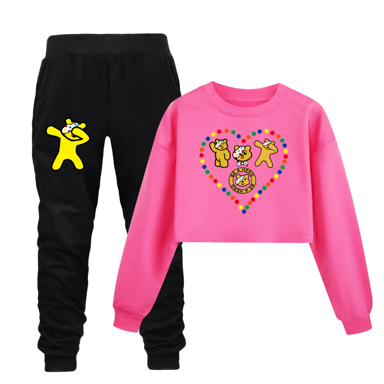 New Children Half waist loose Tees Kids Spring Clothes Shirts DO THE FLOSS pudsey Teen Girls T-Shirt Kids Casual Tops+pants sets