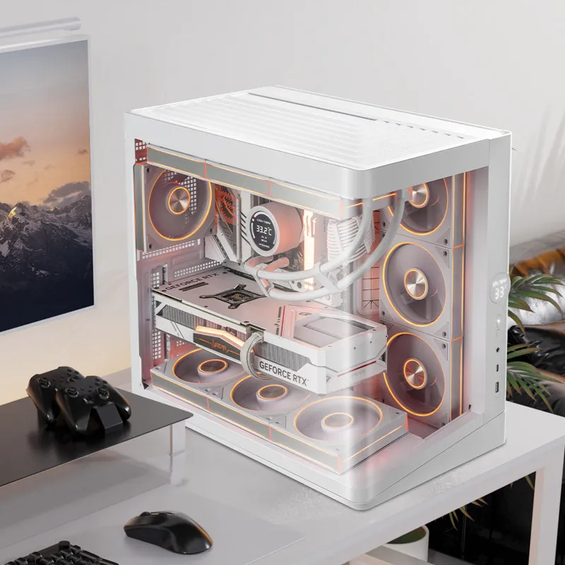AIGO CHEN Air Ocean-View Acrylic Full Tower ATX All-in-One Curved 360 Water Cooling Digital Display Computer Chassis with 3 Fans