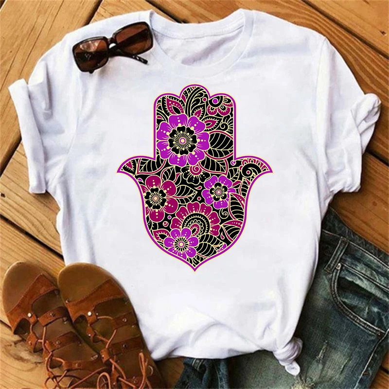 

Lucky Hamasa Hand of Fatima Женские футболки с принтом Hamsa Hand Harajuku Роскошные футболки унисекс Летние футболки с короткими рукавами женские