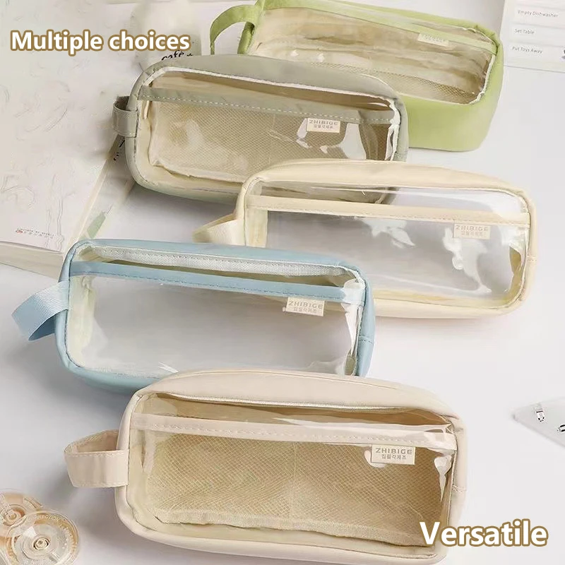 

【Nice】PVC Transparent Large Capacity Pencil Bag INS Style School Case Stationery Holder Waterproof Portable Storage Pen Case