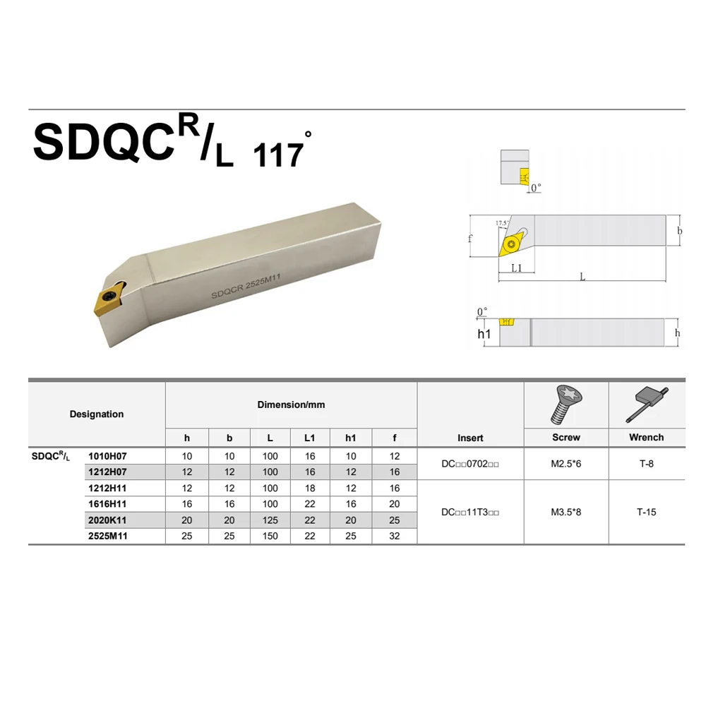 SDQCR SDQCL cortador de torno de Metal SDQCR1010 SDQCR12 SDQCR1616 SDQCR2020 SDQCR2525 herramienta de torneado para soporte DCMT070204 DCMT11T308