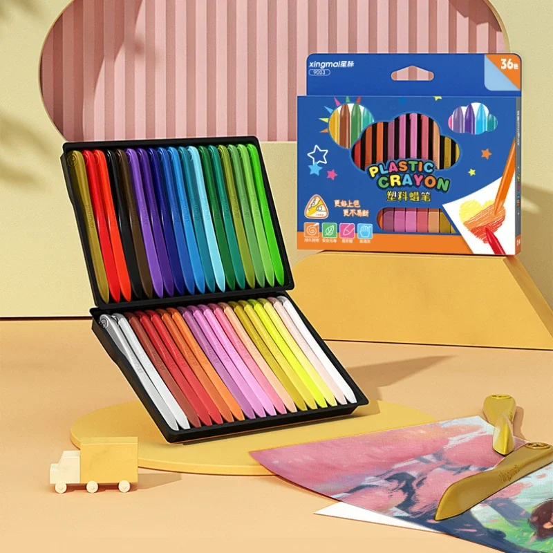 

New drawing without dirty hands crayons 36 colors triangular rod shape washable and erasable crayons