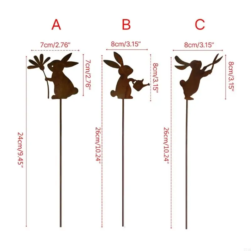 77JB Easter Yard Craft Inserts Sculpture Iron Rabbit Figures Stake Memorials Memorials Memorials