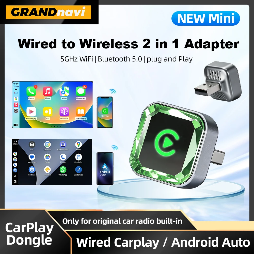 Diamond Face 2IN1 Wireless CarPlay Adapter Android Auto Dongle USB Smart Car Box For Kia Volvo Audi MG Opel VW Hyundai Jeep Ford