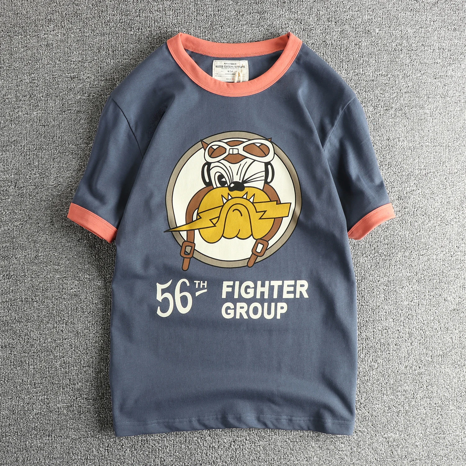 

High ammage Double Tead Cotton ort Sve T-irt Men's Retro Cartoon Dog Youth Trendy f Sve Casual round Ne