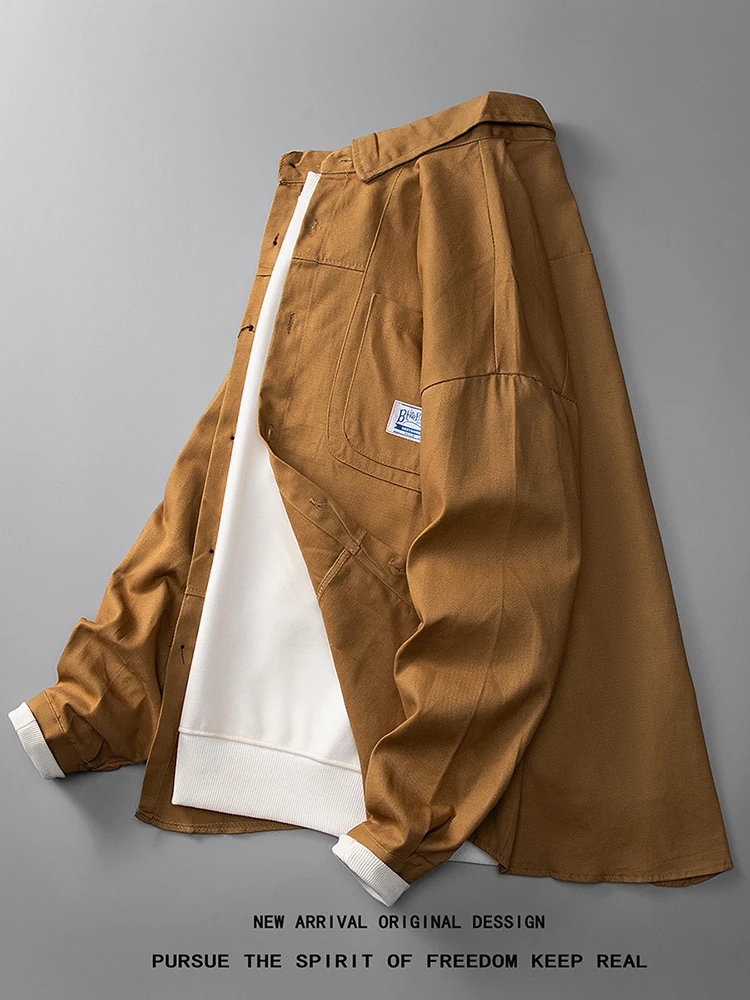 

Мужская куртка в стиле американского ретро, свободного кроя, для весны и осени, повседневная, универсальная, с воротником в японском стиле, с пуговицами, ветрозащитная...