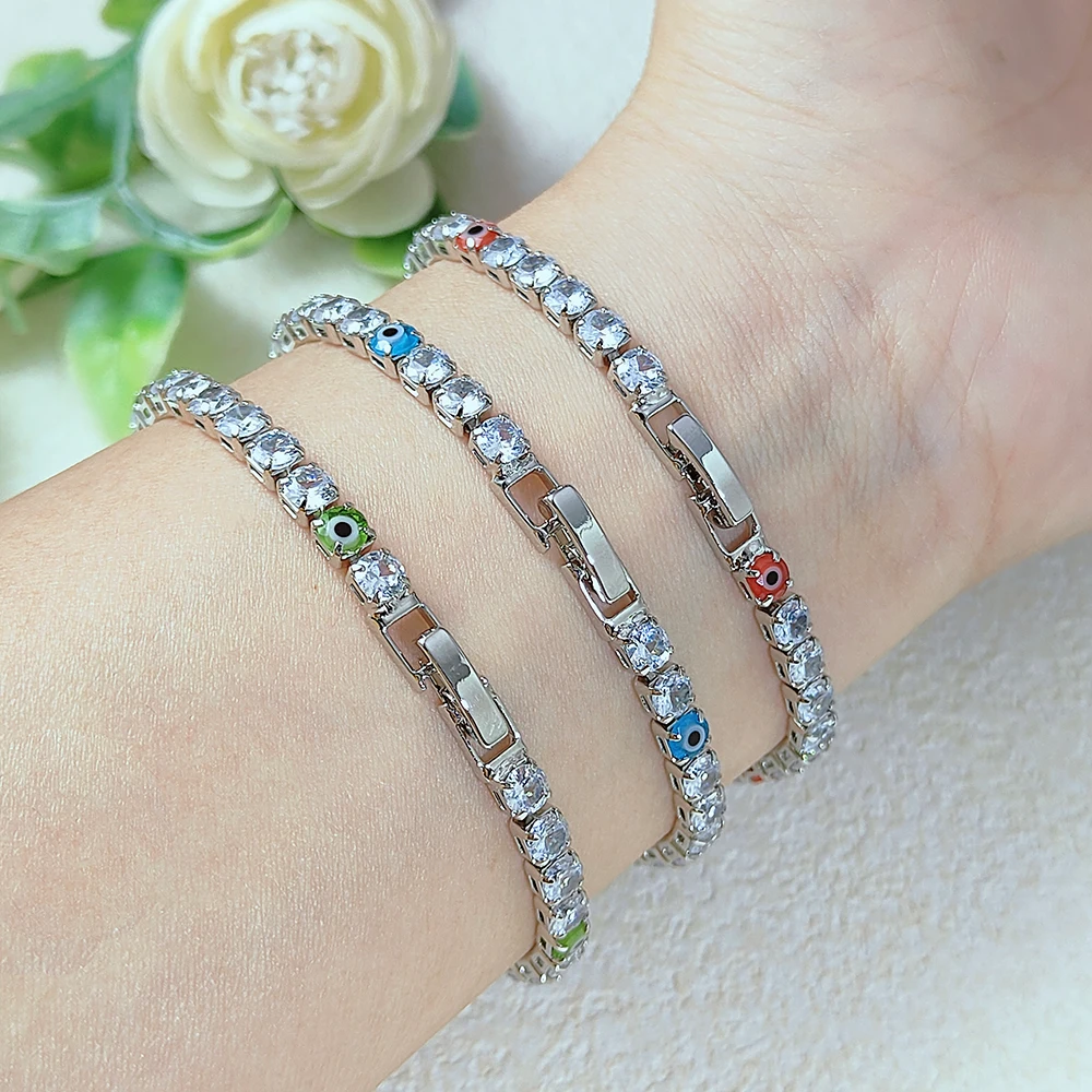 Lucky Turkey Evil Eye Adjustable Bracelet For Women Zircon Red Blue Eye Tennis Chain Bangles Good Luck Wealth Jewelry Gifts H162 view 5