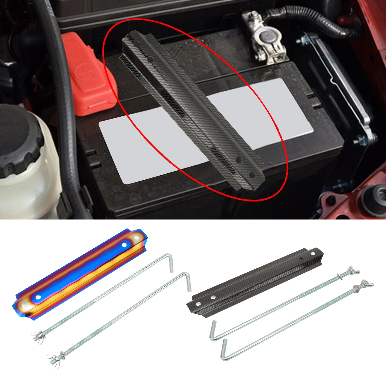 Kit di fissaggio della batteria universale barra trasversale della batteria in acciaio inossidabile con aste di supporto da 8,7 pollici staffa del vassoio della batteria dell'auto