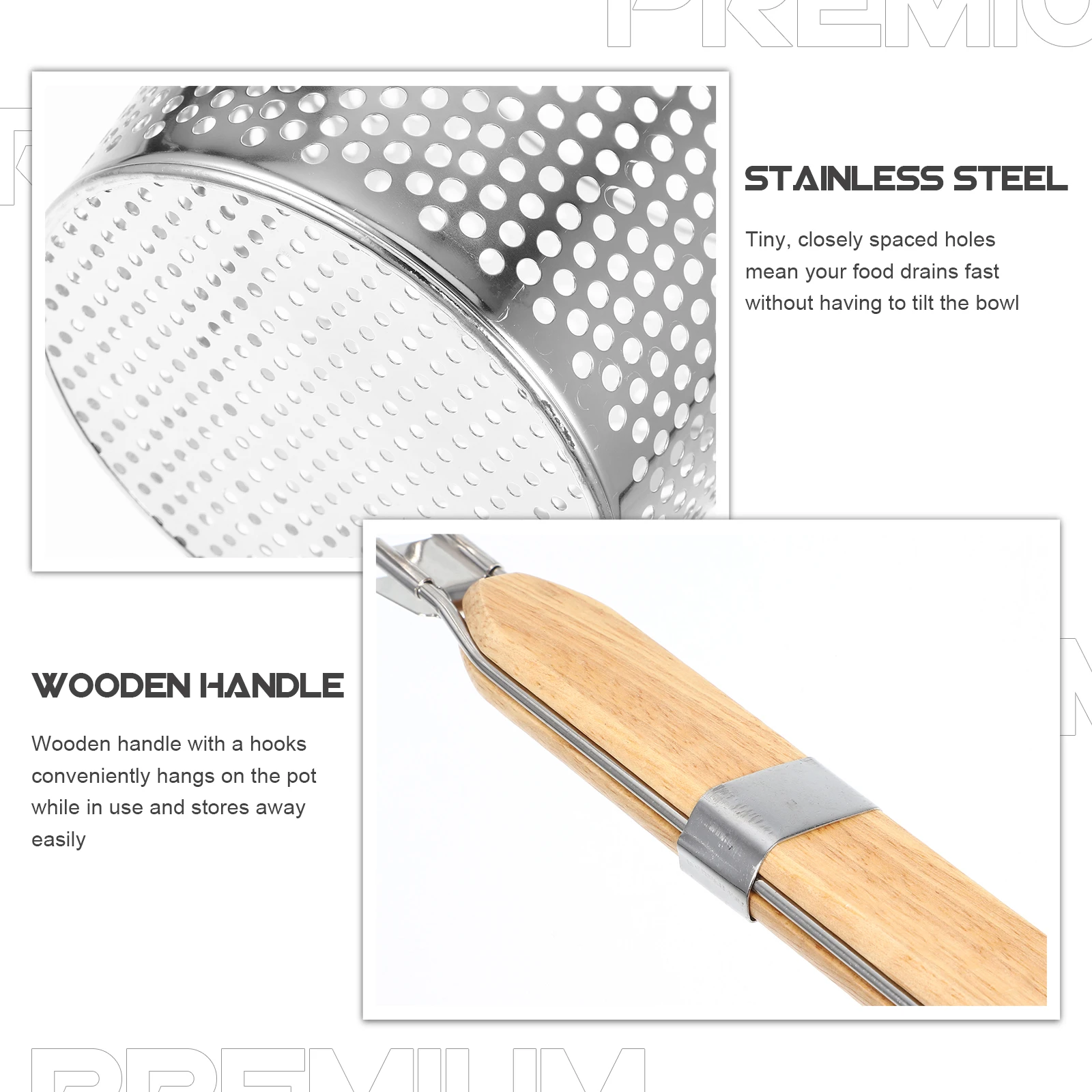 

Stainless Steel Strainer Basket 16cm Wooden Handle Food Skimmer Fine Mesh Kitchen Sieve for Pasta Dumplings Noodle