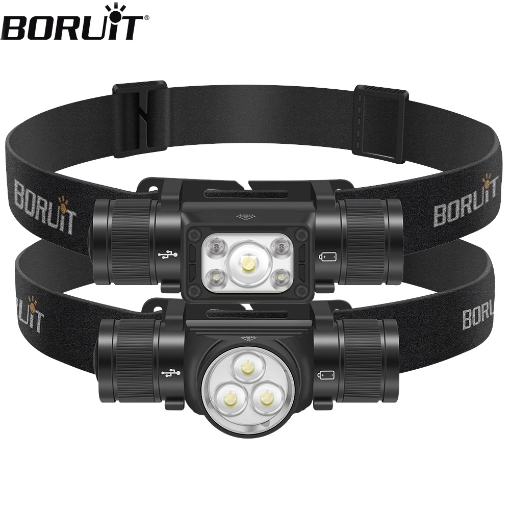 BORUiT LED Headlamp 2000LM XPG USB C Rechargeable Powerful Mini Headlight 180° Swivel Base with Red Light Mode 18650 Head Torch