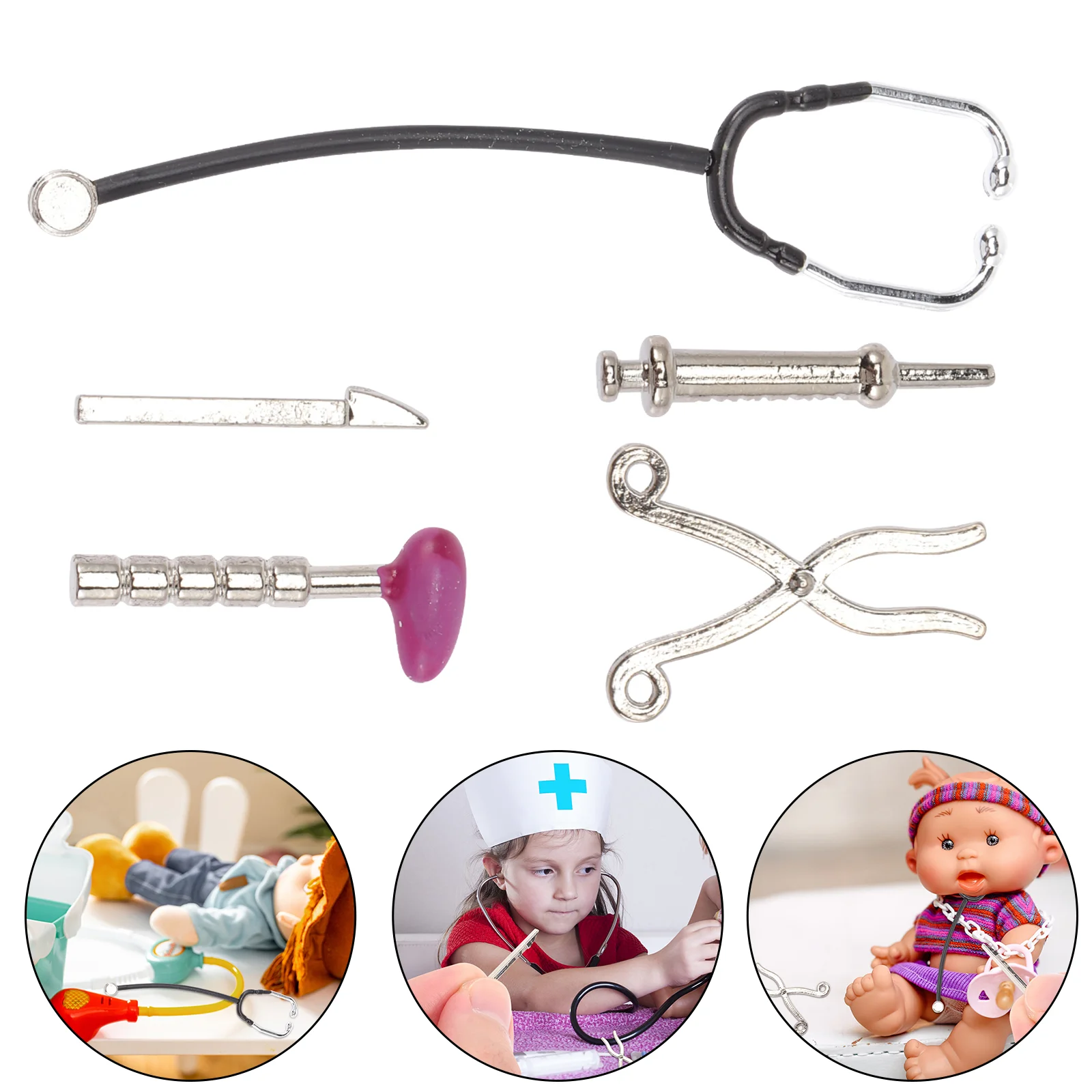 

Mini Doctor Suit Tools House Accessory Electronics Kit Toy Stethoscope Model Miniature Alloy Syringe Child Toys