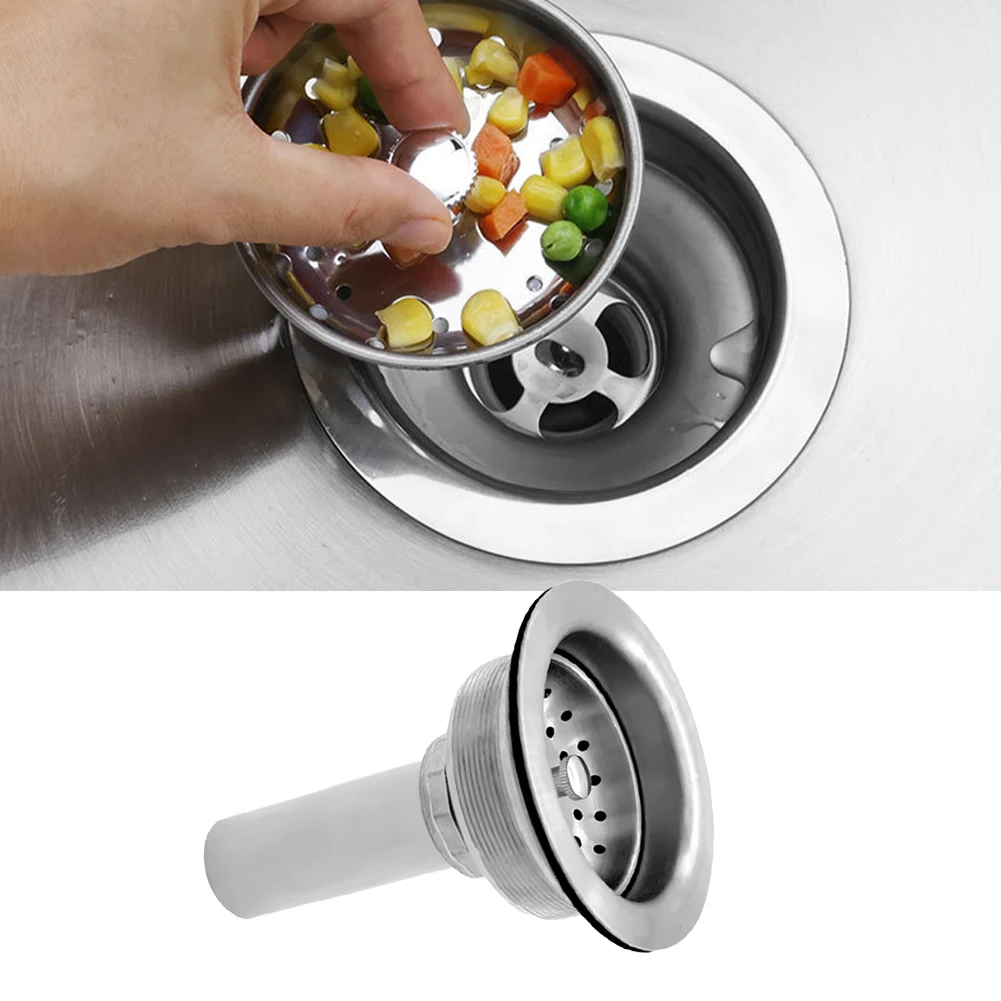 1Pc Stainless Steel Kitchen Sink Drain Strainer Brushed Finish Stopper Filter For Standard 3-1/2 Inch Hole 1-1/2 Inch Pipe