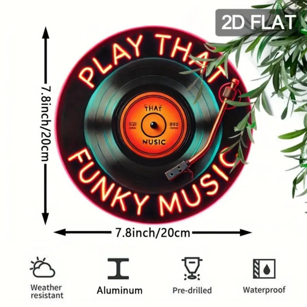 1 قطعة شعار موسيقى النيون جدار ديكور | 2D تصميم الفينيل المسطح الرجعية تحت عنوان الفن للغرفة |   لافتة على الطراز النيون مستوحاة من الموسيقى العتيقة
