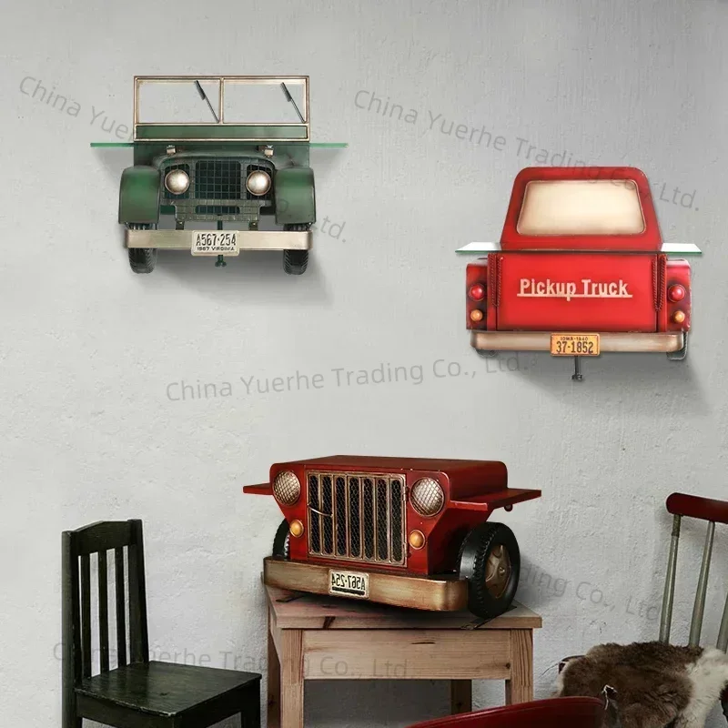 

Creative Red Car Front Wall Decor Living Room Bedroom Partition Storage, Old Style Wrought Iron Shelf, Unique Car Decor