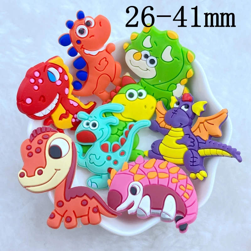 10pcs New Cute Cartoon Little Dinosaur Series PVC Flexible Glue Flat Back DIY Scrapbook Embellishment Phone Craft Decoration