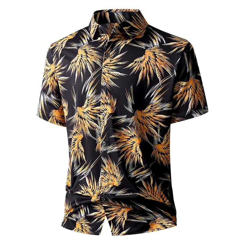 

Men's Short Sleeved Summer Thin Printed Shirt Ice Silk Quick Drying Breathable Shirt Loose Fashion Casual Men's Hawaiian Shirt