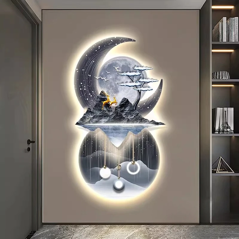 Modern 3D Background Landscape Painting LED Wall Lamp For Living Room Corridor Home Decor Mural Light Remote Control Lighting