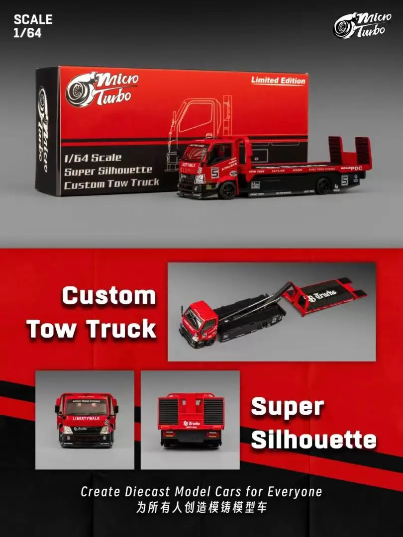 **Pre-order **MicroTurbo MT 1:64 Super Silhouette Custom Tow Truck trailer Red Diecast Model Car