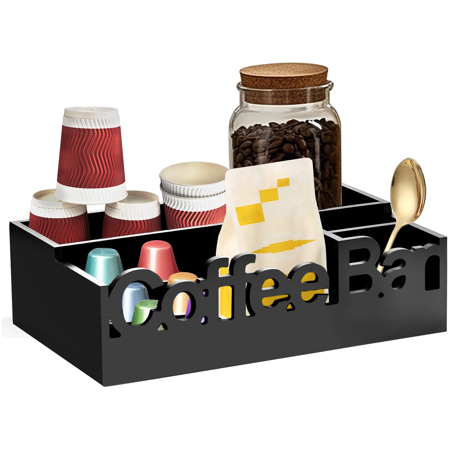 Coffee Bar Organizer Solid Multipurpose Wood Coffee Pods Holder Easy to Use Condiment Storage Organizer Basket for Home Use