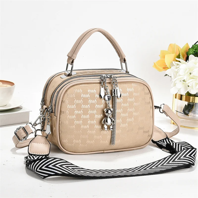 حقيبة كتف جلدية عصرية للسيدات مع مجموعة حقائب يد بحزام طويل من أفضل العلامات التجارية المصممة