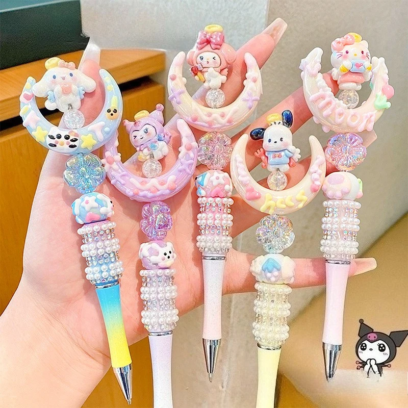 

Cute Cartoon Kawaii Hello Kitty Crystal Flash Drill Rotate Black Ballpoint Pen Kuromi My Melody Children Stationery Supplies
