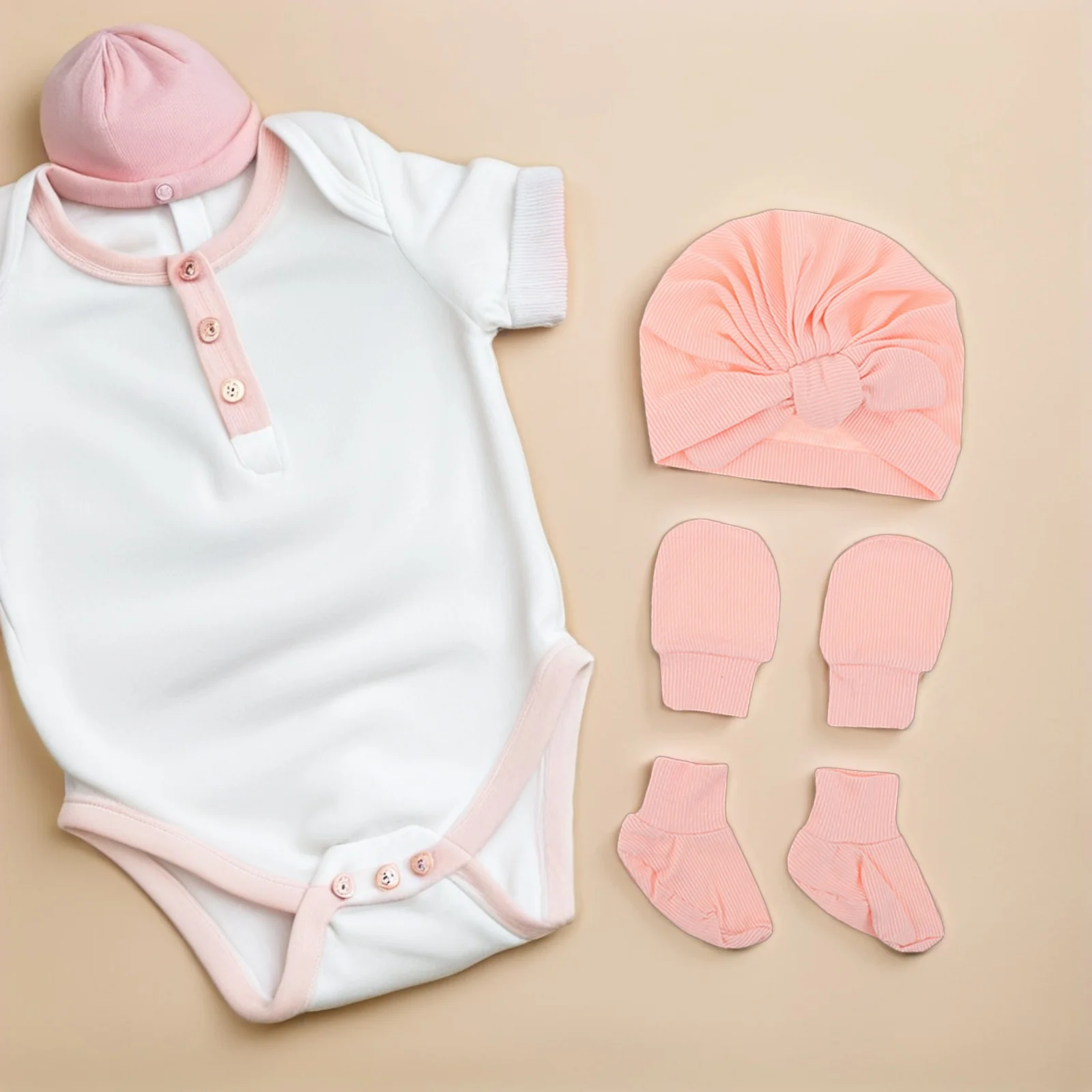 

1 set Baby Protective Set Newborn Hat Mittens Socks Antiscratch Soft Warm Daily Wear Turban Gloves Hospital Hats Hand for Girls
