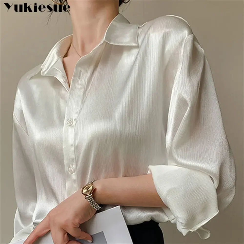 

2025 Women's New Spring Summer Korean Casual Harajuku Elegant Fashion Top Blouse ThinPolo Collar Long Sleeve Shirt Button Drape