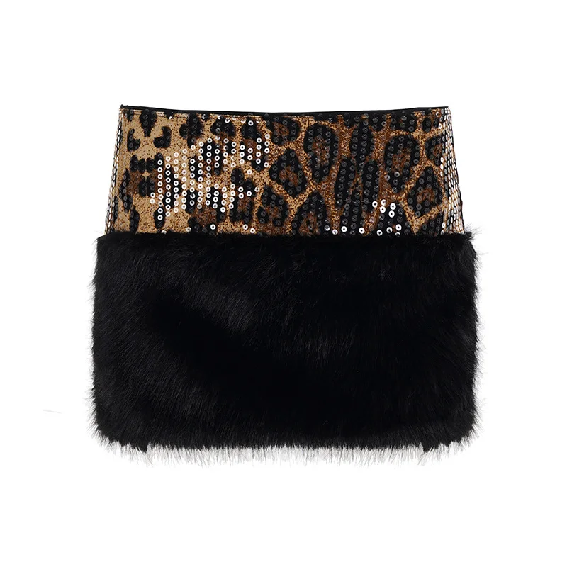 Nuevo Minifalda con estampado de leopardo y retales de piel picante para chica, Falda corta Sexy con lentejuelas para mujer, otoño