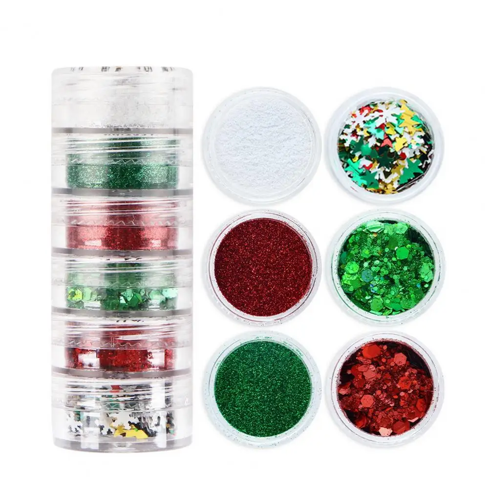 Nail Art Glitter Snowflake Nail Art Patches Festive Snowflake Glitter Set 6 Bottles of Christmas Nail Sequin Flash for Easy