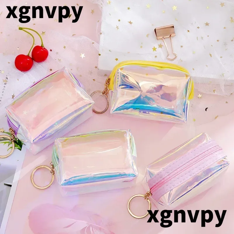 xgnvpy Heart-Shaped Laser Coin Purse with Keychain - Cute Bag for Girls and Students