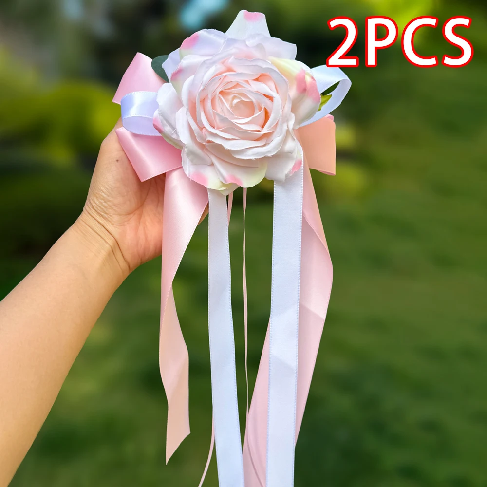 2 Stück Künstliche Rosen-Dekorblumen mit Saugnapf für Hochzeitsauto-Rückspiegel-Dekoration, Zeremonie-Stuhlrücken-Blumendekoration, Empfang