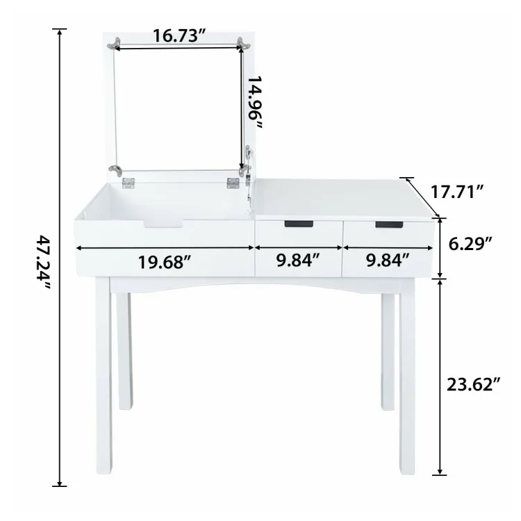 For Vanity Table Set with Square Mirror 2 Large Sliding Drawers Makeup Dressing/Vanities Desk with Cushioned Stool
