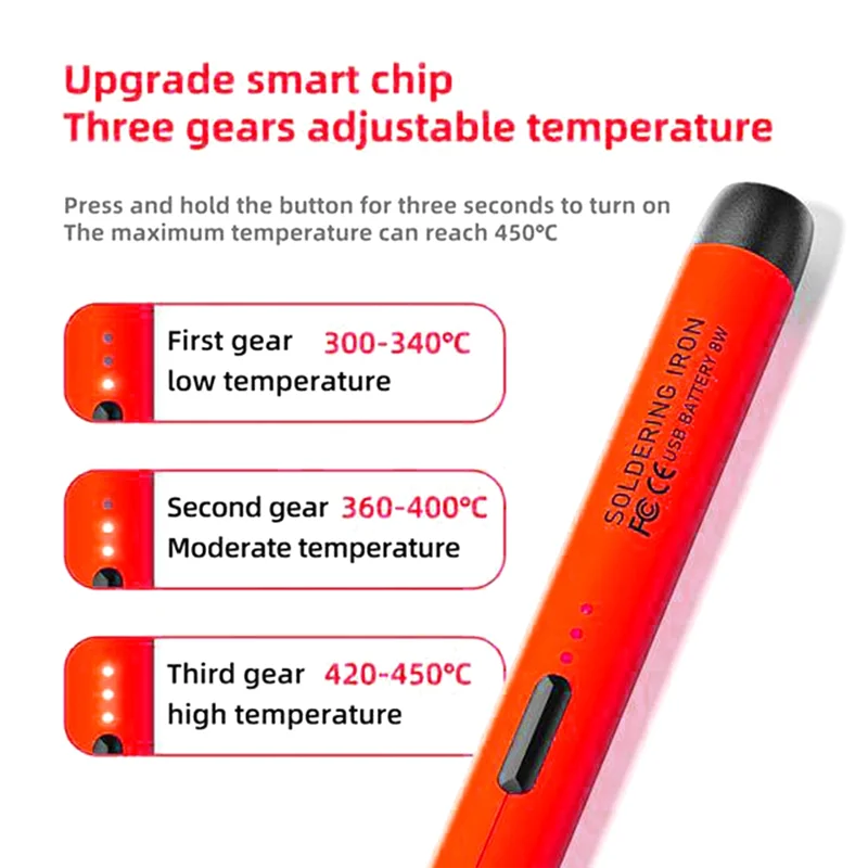 

LLCS-Portable Soldering Iron USB Rechargeable,3 Speed Adjustable Temperature USB Electric Iron Mini Soldering Iron Kit