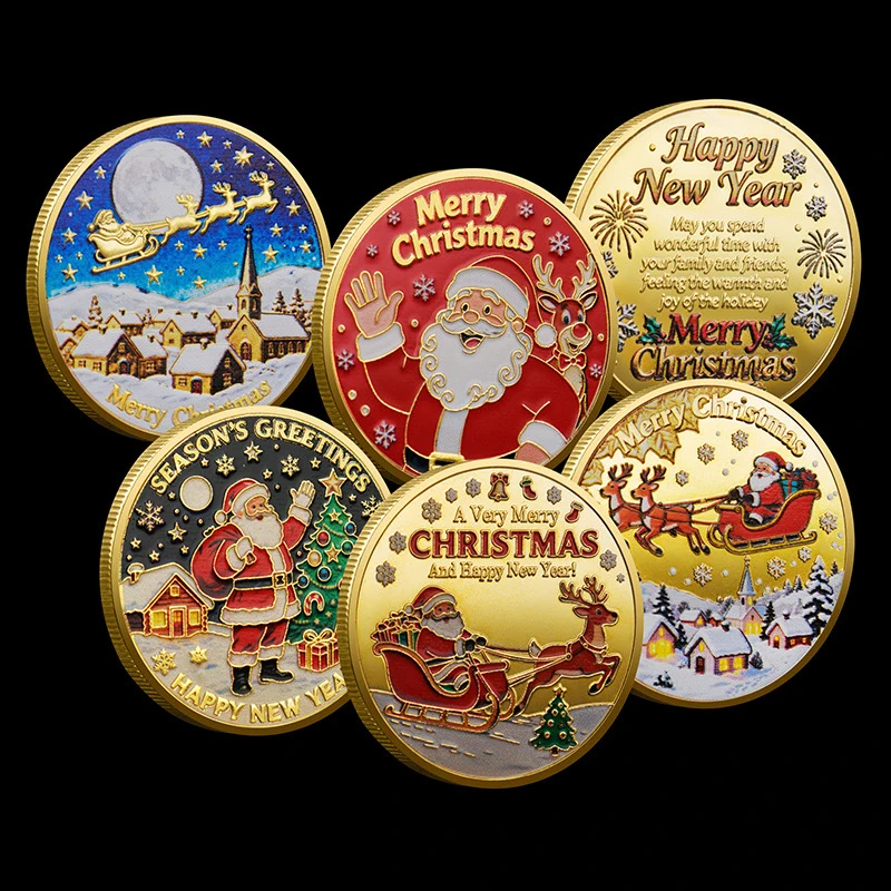 1PC Christmas Santa Claus Collection Commemorative Medal Souvenir Coin Home Decoration Gift
