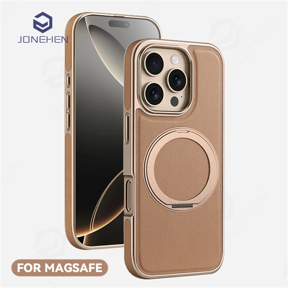 360-Metall-Armbandhalter-Hülle für iPhone Air 13, 14, 15, 16, 17, Pro Max, Retro-Leder, weicher Stoßstange, starke magnetische Ständerabdeckung