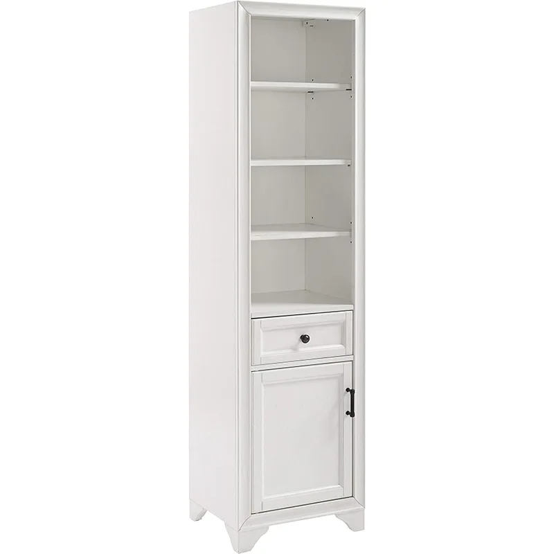 Linen Storage Cabinet and Bathroom Organizer with A Drawer and Shelves Vintage White Cottage Style Doors and Detailing